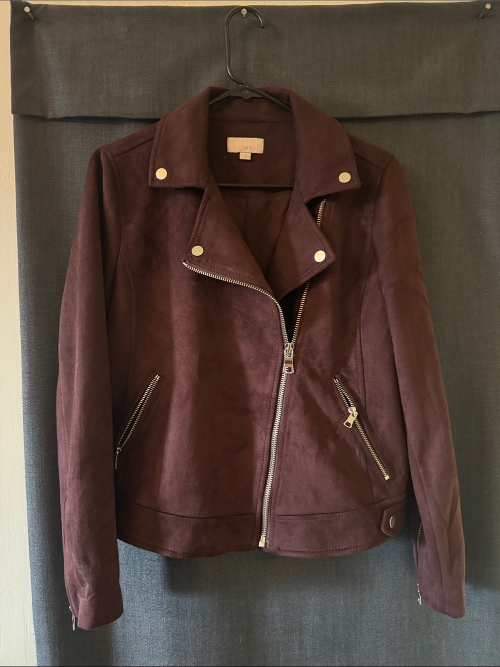 LOFT Suede Moto Jacket in Deep Plum